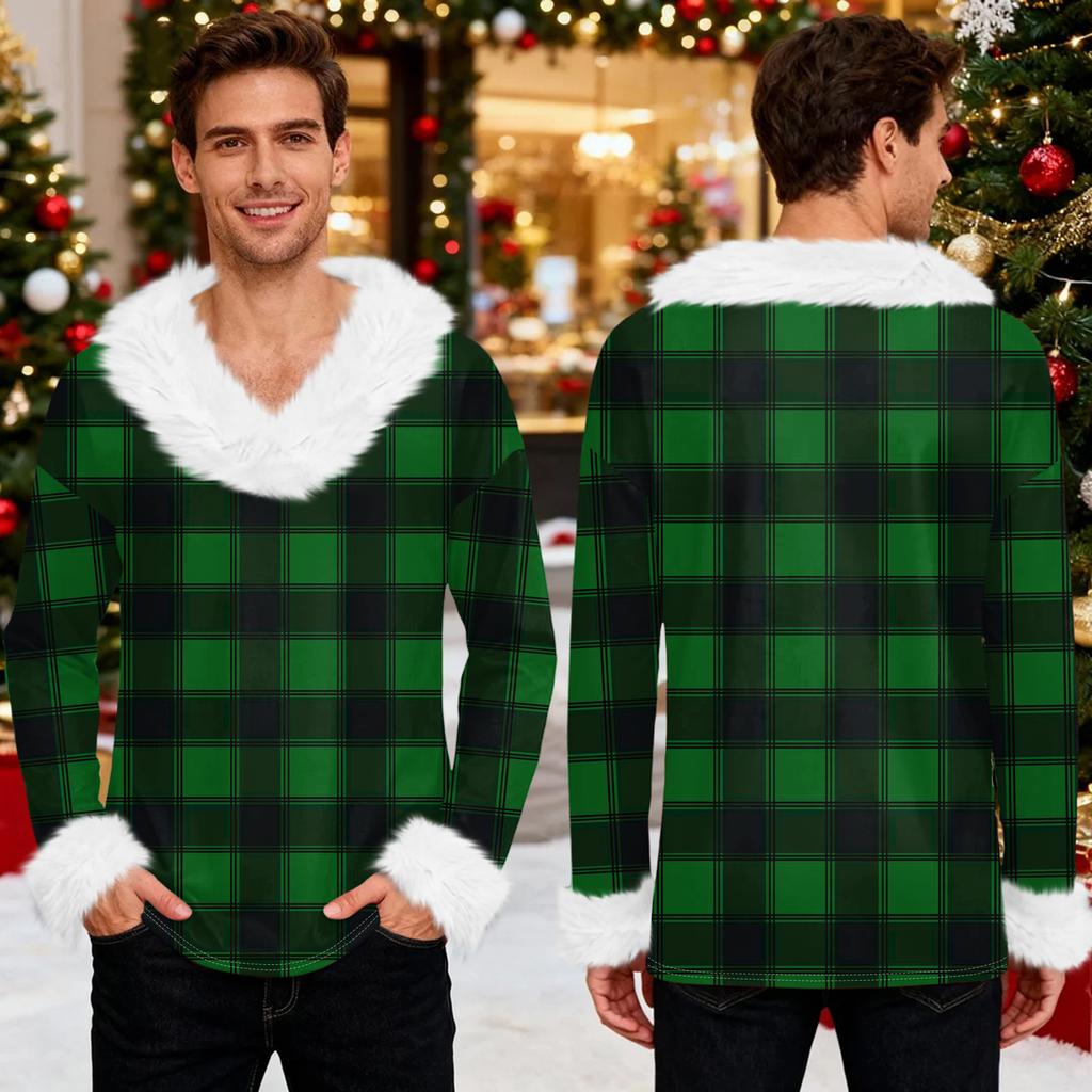 Men's Christmas Printed Fleece Lined Hoodie | Faux Trim Party Sweatshirt With Pocket | Plus Size Loose Fit Holiday Pullover