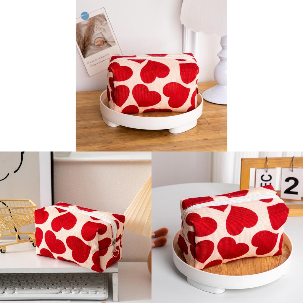 Heart Shaped Velvet Makeup Bag With Portable Lightweight Design For Travel And Home Storage