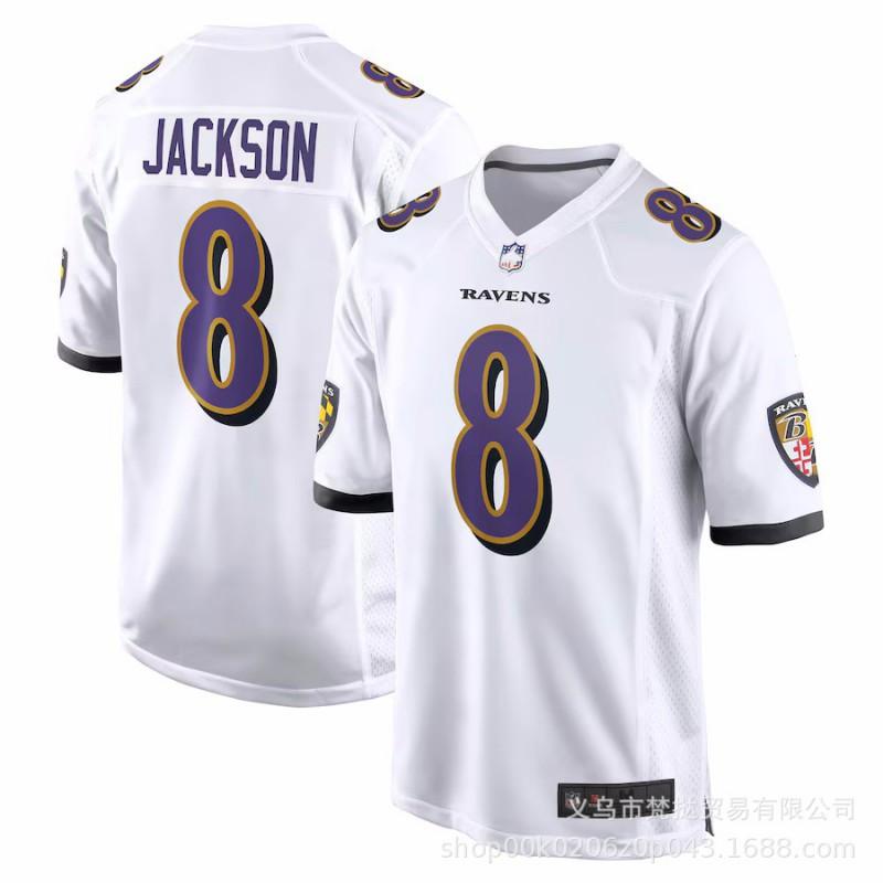 Camiseta NFL Baltimore Ravens para Hombre 8 Lamar Jackson 14 Marquise Brown Morado Blanco Negro Mezcla de Algodón Manga Corta Cuello en V Fanático del Deporte