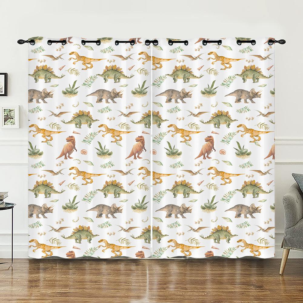 Curtain Cartoon Dinosaur Illustration Curtain Digital Printing Blackout Curtain No Punching