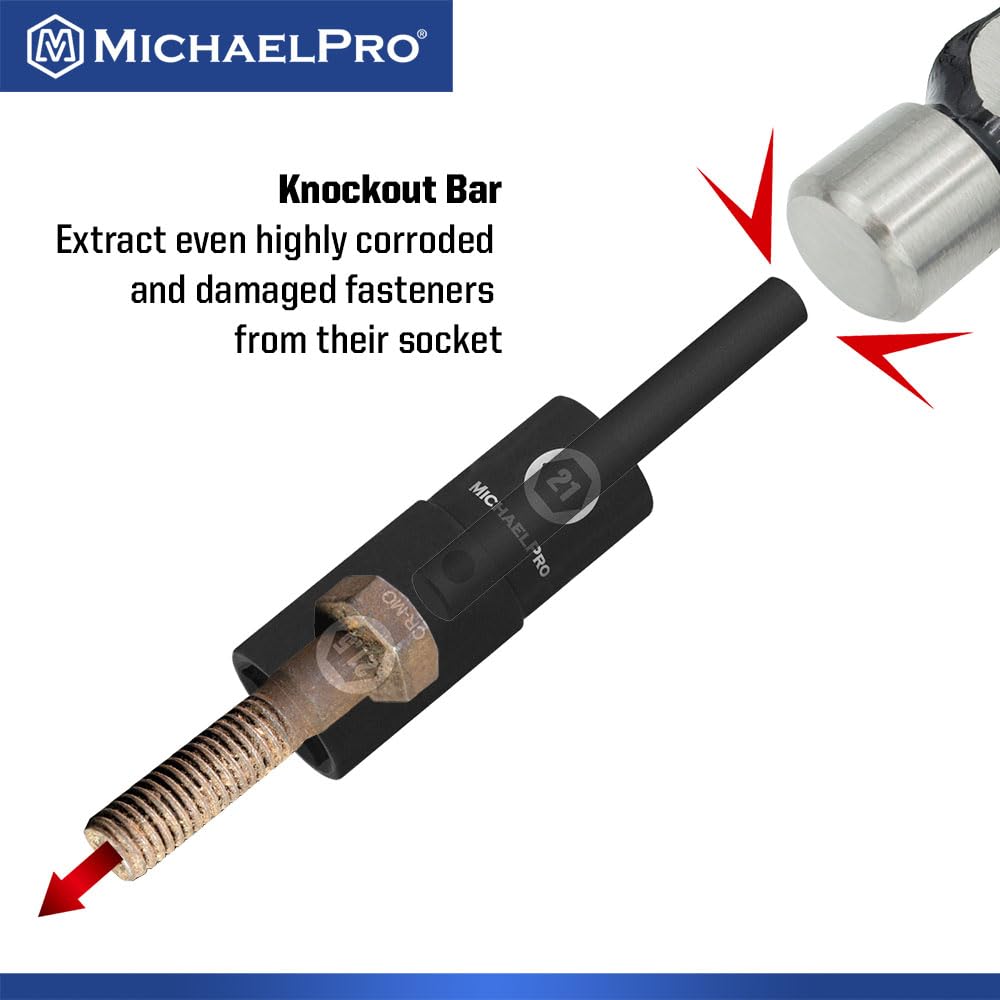 MichaelPro MP005042 Drive Impact Flip Lug Nut Socket Half Lifetime with Knockout Bar 4-Piece 1/2-Inch Thin-Wall Set, Size, Chrome-Moly Steel, Use,