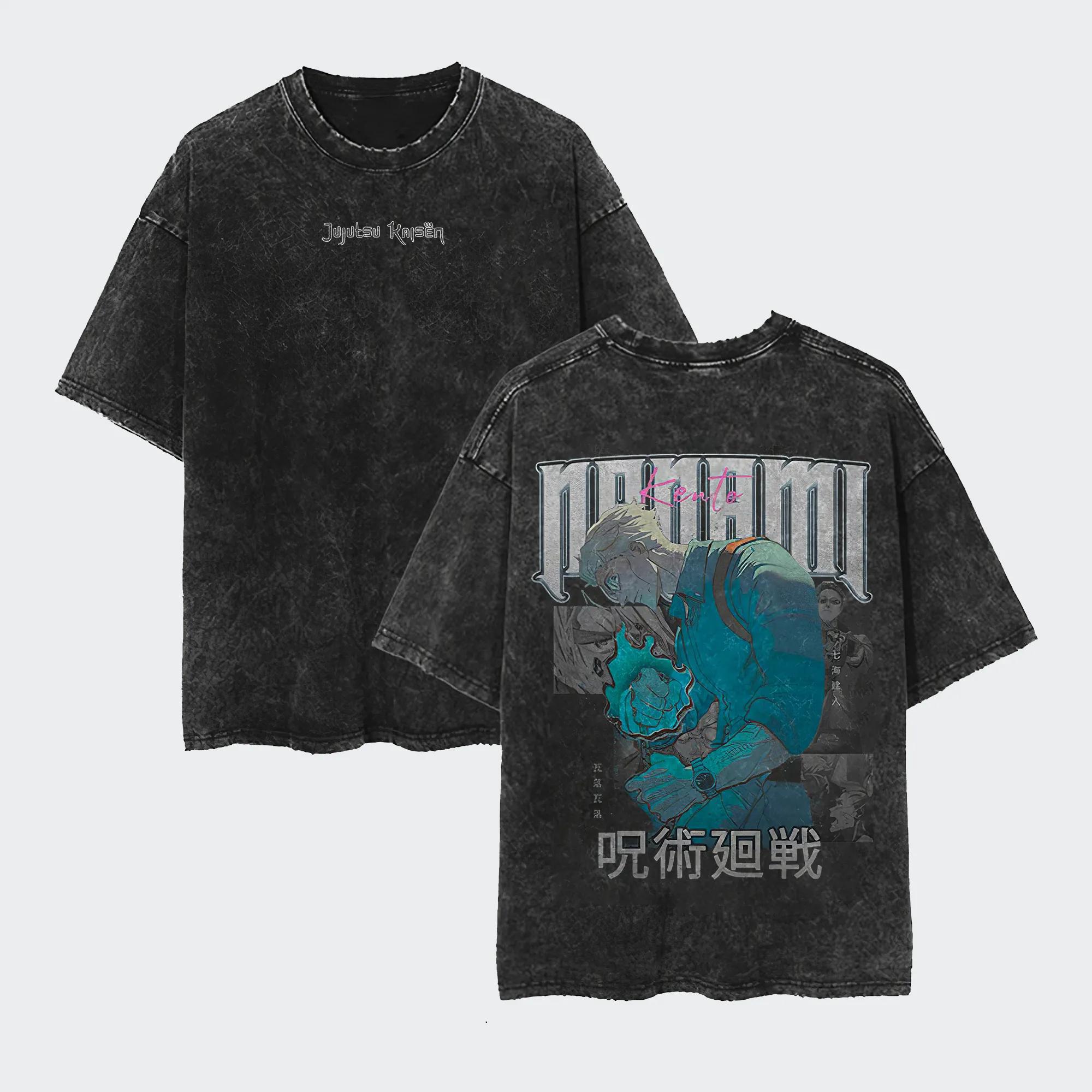 Jujutsu Kaisen Nanami Kento T Shirt Black Flash Men Acid Wash Oversized Streetwear Anime Kento Cotton Vintage Top Tee M