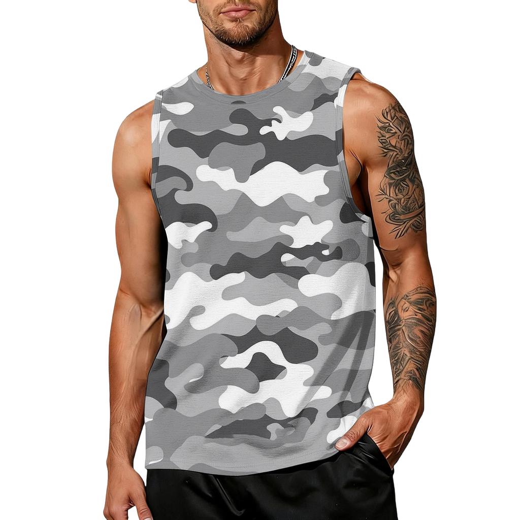 Men's casual trend camouflage printed vest - Men's sporty breathable sleeveless top