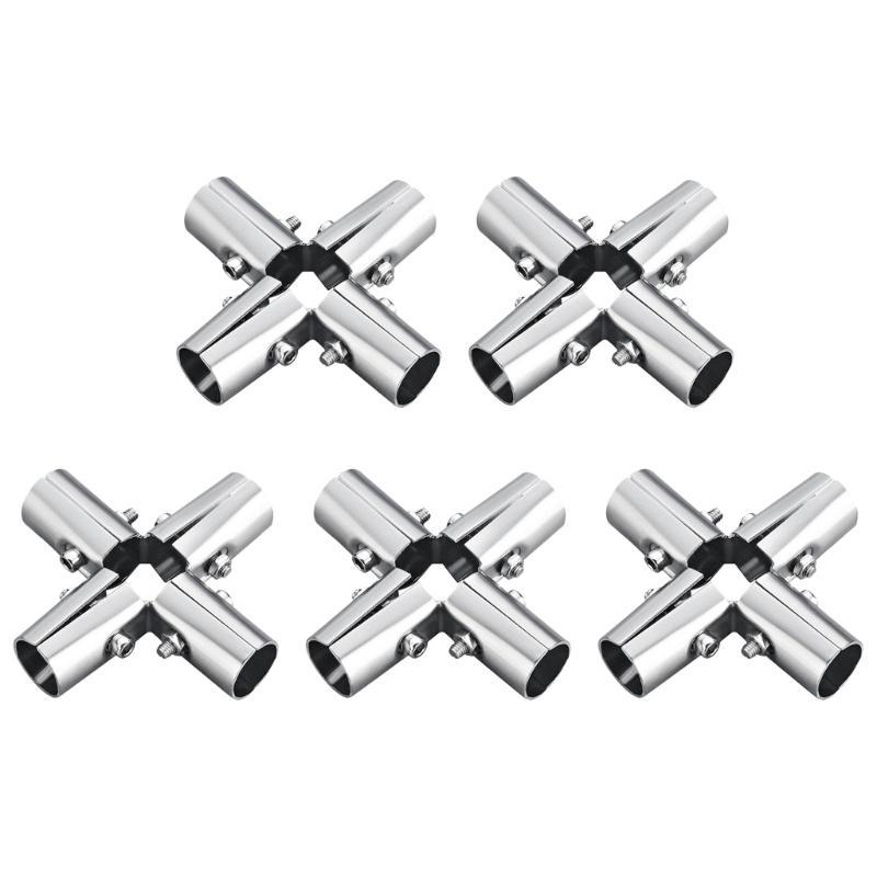 5pcs Rustproof Stainless Steel Pipes Fittings for Drying Racks Tube Connectors