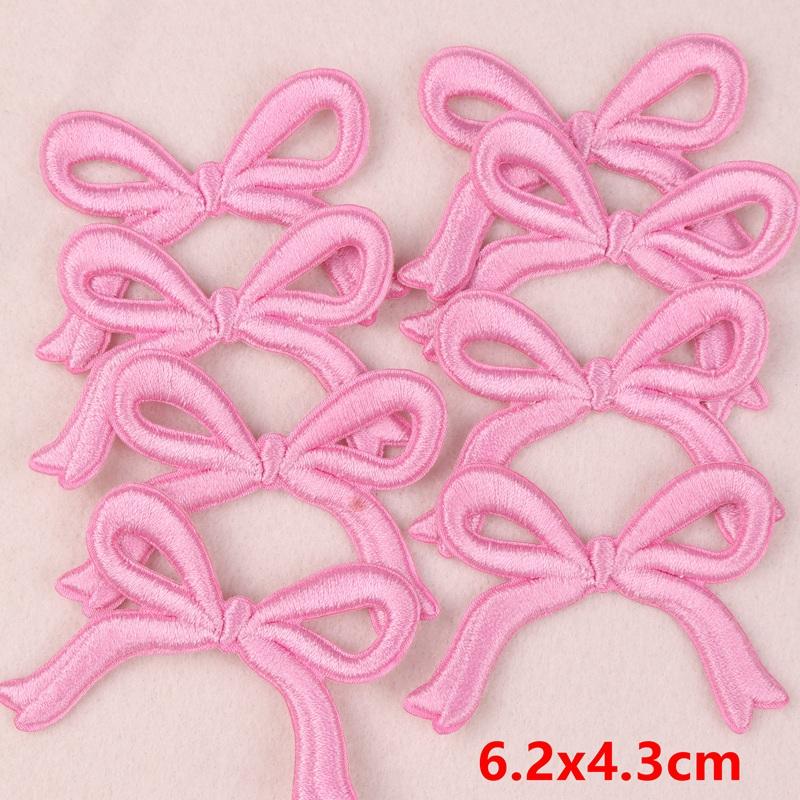 10PCS Pink Bow Embroidery Patches Iron On Patches For Clothing Cartoon Cute Pink Patches On Clothes Kids Stickers DIY Applique