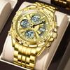 POEDAGAR E108 Fashion Men's Watches Luxury Stainless Business Quartz Digital Wristwatch Waterproof Man LED Dual Display Watch