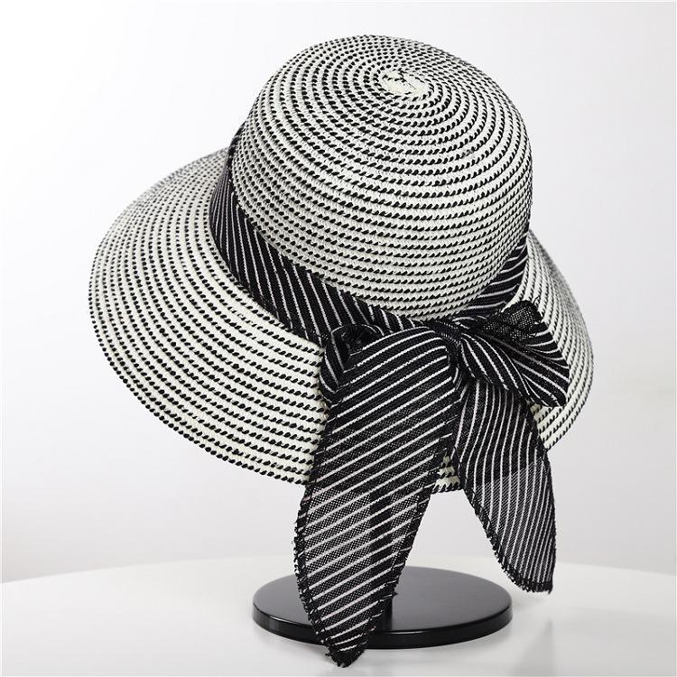 Fashionable Summer Sun Shading Women's Beach Hat Linen Ribbon Basin Hat Sun Protection Fisherman Straw Hat