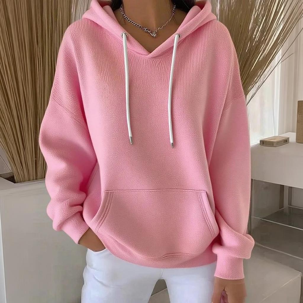 Women's Casual Trendy Hoodie Long Sleeve Color Pullover Sweatshirt