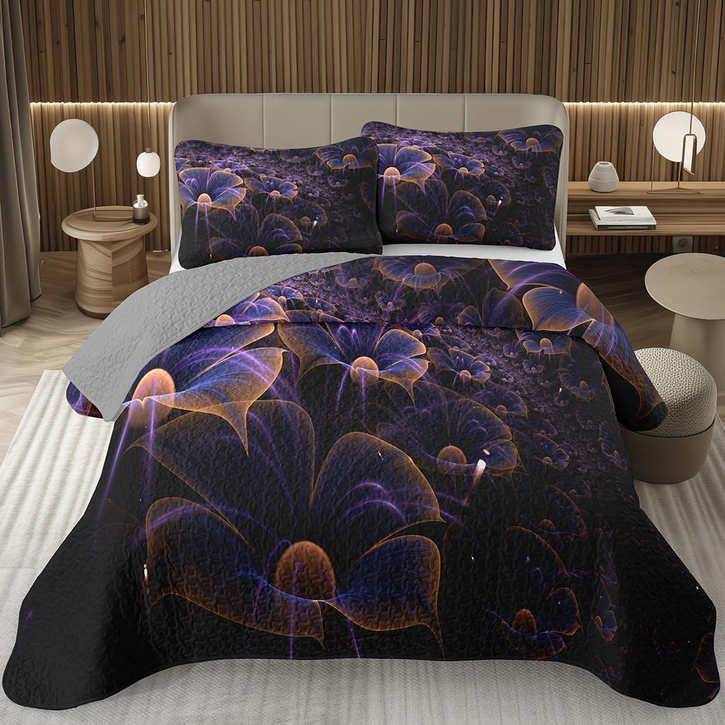 Boho Floral Bedspread Queen/Twin Luxury European Damask Paisley Pattern - Classic & Gorgeous Coverlet Reversible Grey Quilt Set