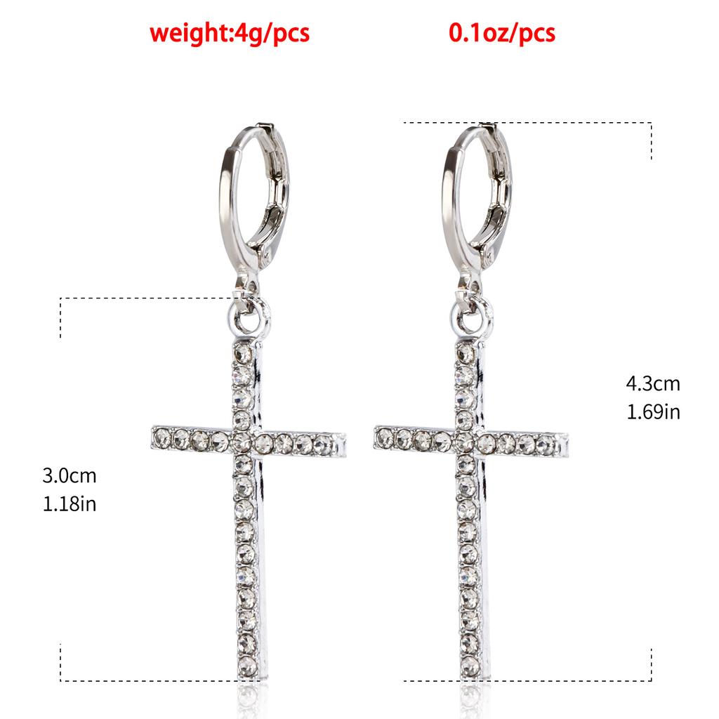 Retro Geometric Diamond-set Cross Earrings Women's Niche Light Luxury High-end Gourmet Earrings