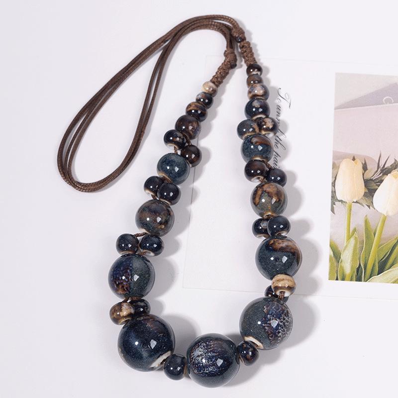 JMXD-Keramický náhrdelník Kreativní Retro Etnický styl Ručně tkaný Řetízok na klíční kost Literární Všestranný Keramické doplňky k náhrdelníku