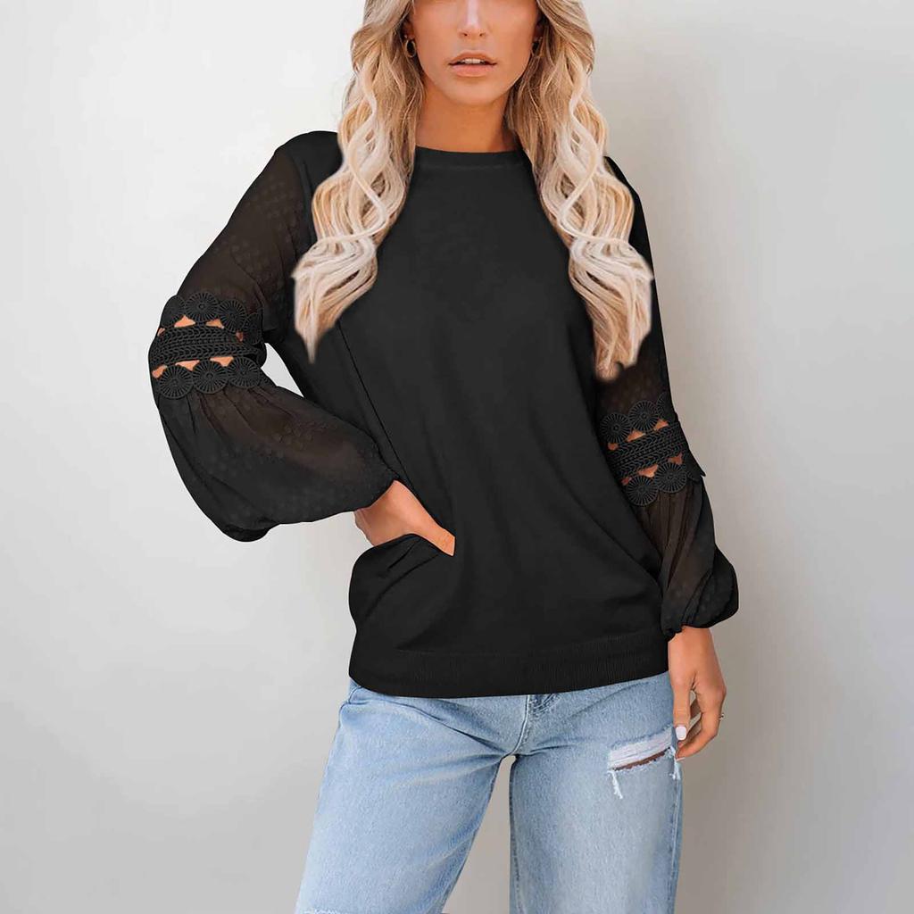 Women's Color Fashion Long Sleeve Round Neck Pullover Top Temperament Versatile Sleeve T-Shirt