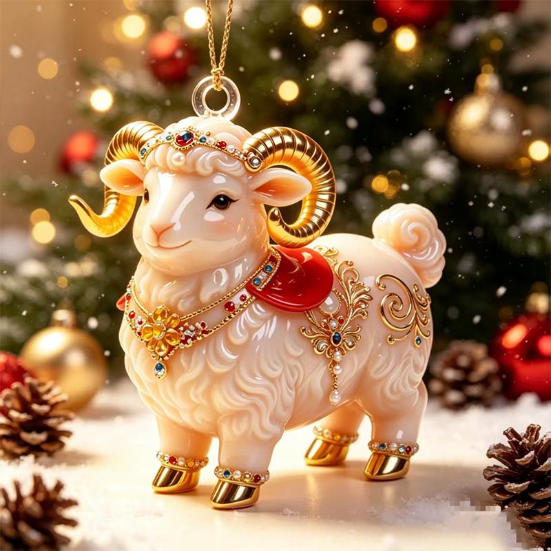 Cute Flat Acrylic Christmas Sheep Ornament Hanging Lamb Pendant for Xmas Tree Office Desk Holiday Party Decor
