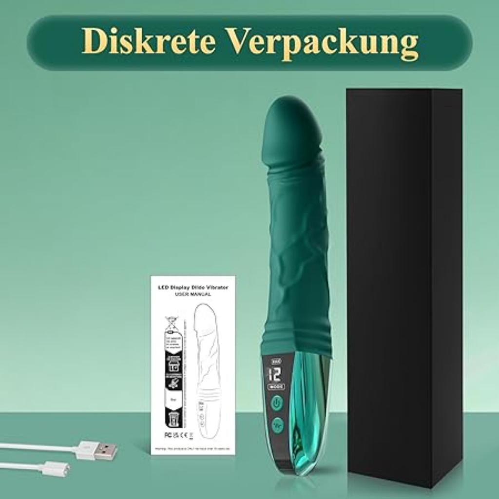 G Spot Dildo VibratorRealistisk anal dildo for med LED-skjerm, 12 vibrasjoner Klitoris Vibrator stav Sexleketøy for kvinnelige menn G Spot anal stimulering