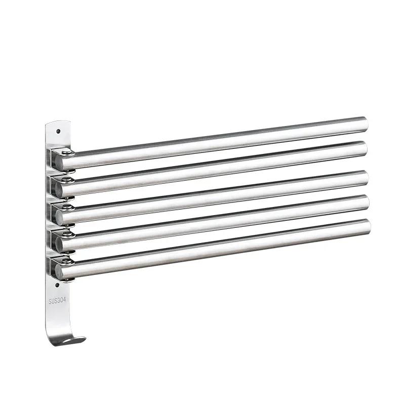 Wall Mounted Rotatable Towel Holder Stainless Steel Towel Rack Space Saving Bathroom Kitchen Shower Room Storage Organizer
