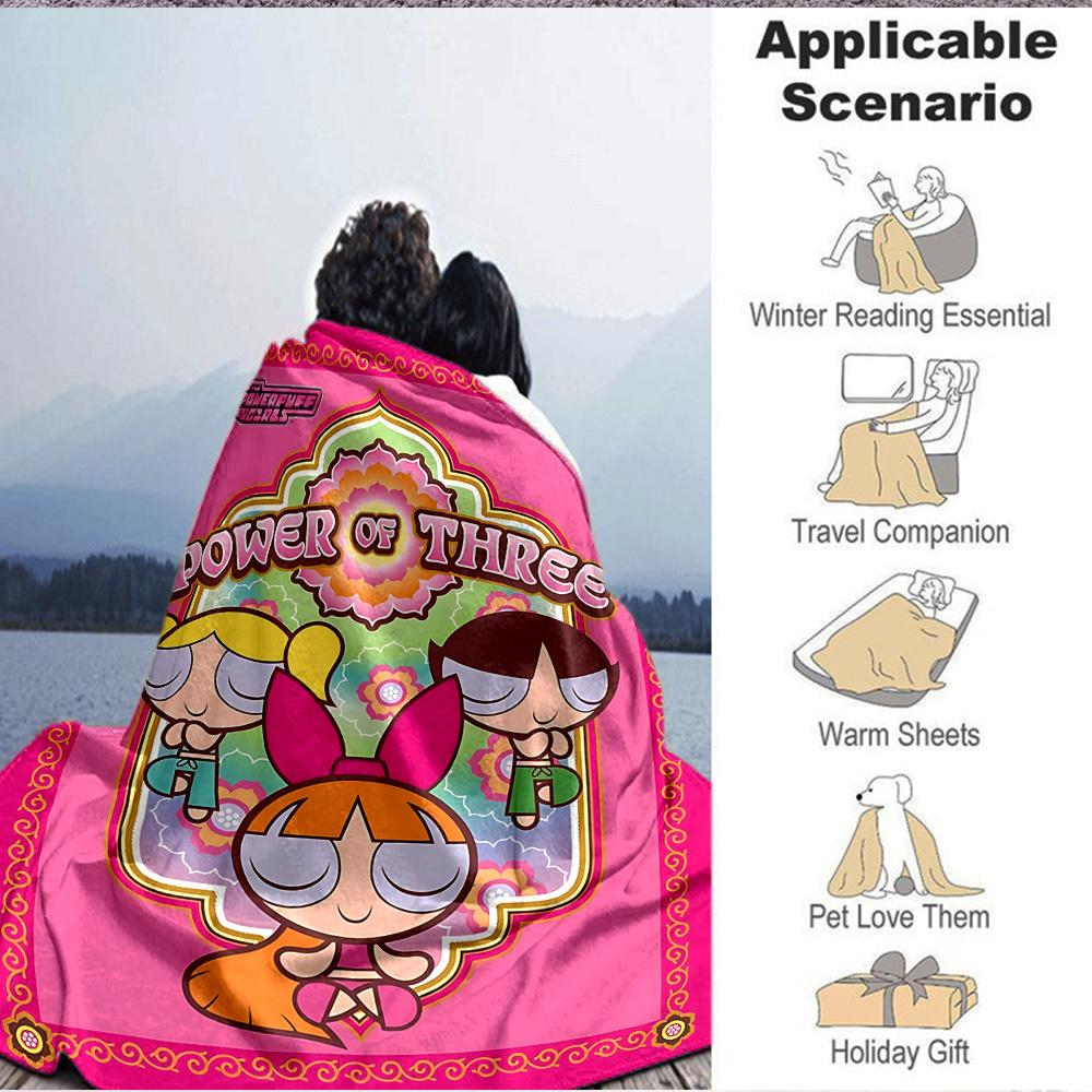 1pc Powerpuff Girls Cozy Print Blanket Lightweight Warm Flannel Throw Blanket For Sofa, Bed, Living Room