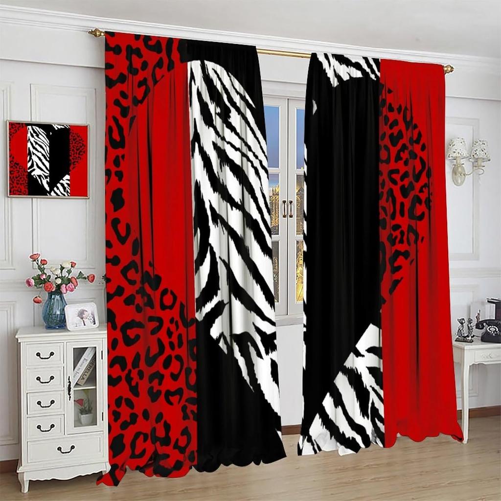 Leopard Zebra Decor Window Curtain Red Black Zebra Stripes Abstract Romance Heart Creative Patchwork Modern Fashion Art for Home