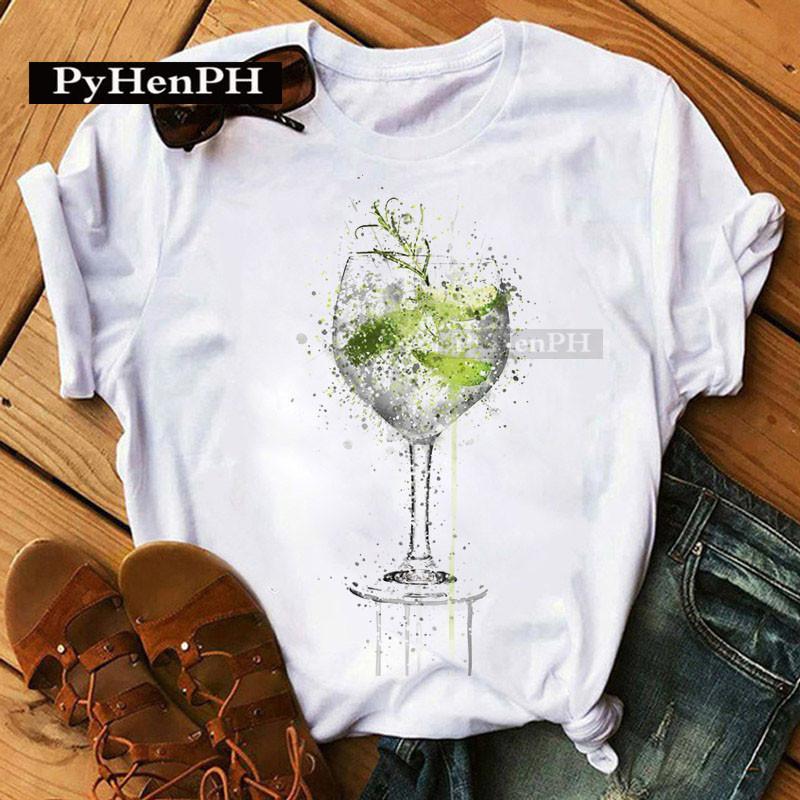 Juice Cup T Shirt  Personalized Drink Cup Wine Glass Print Womens Summer Shortsleeved Tshirt White Top S