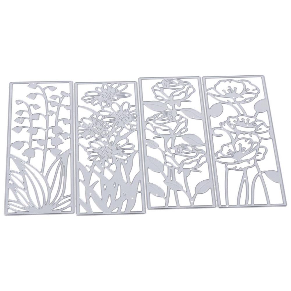 

4 шт. серебряные металлические высечки цветочная рамка прямоугольные штампы для изготовления карточек для скрапбукинга