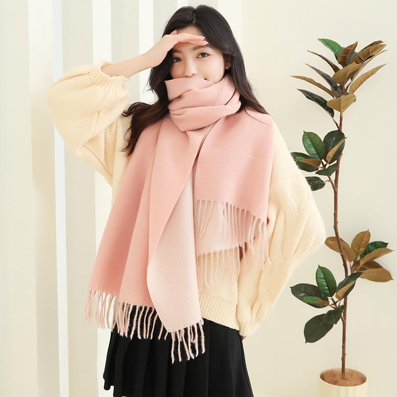 Wool Scarf Women's Winter High End Imitation Cashmere Scarf Double Sided Scarf Versatile Thickened Cashmere Scarf