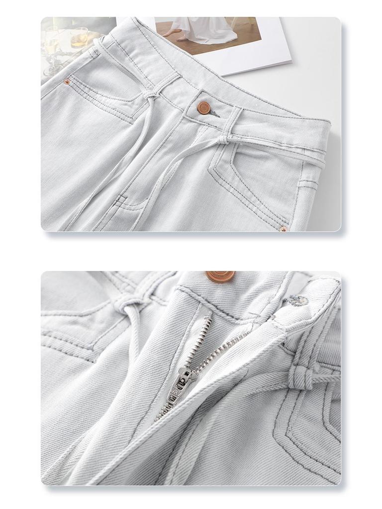 Women's Morandi Gray High-Waisted Wide-Leg Flared Jeans, Slimming and Loose Fit for Spring/Summer 2025.