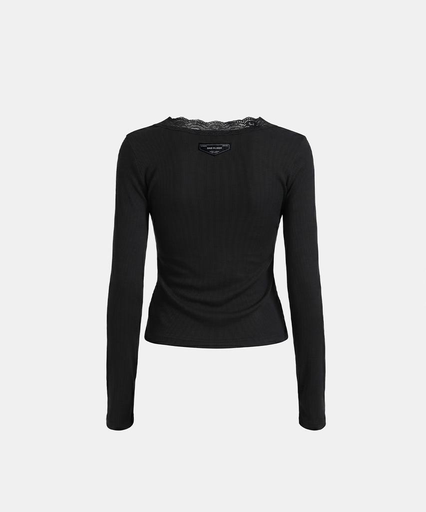 BADBLOOD Do You Want It Lace Henley Neck Long Sleeve - Black
