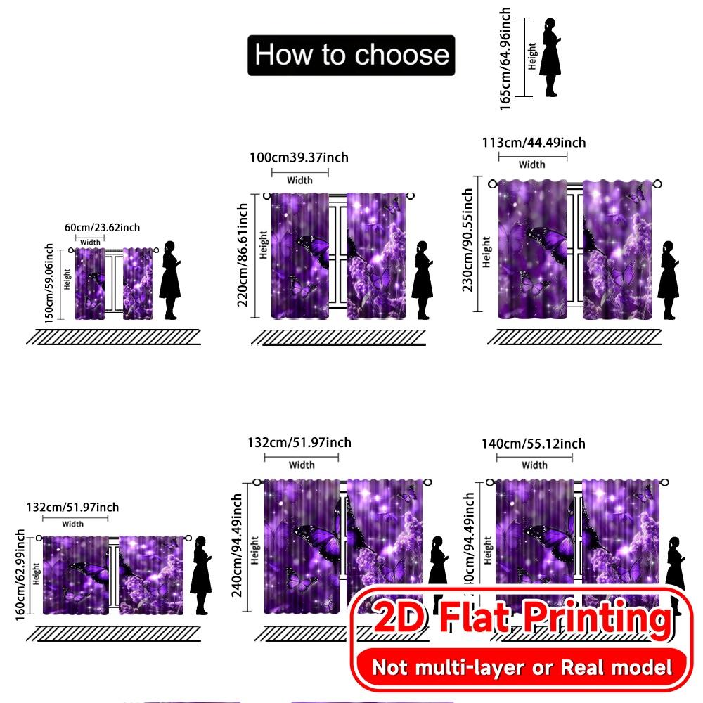 2D FLAT PRINTING 2pcs Curtains (Without Rod) Butterflies in Purple Glow Valentine is day Festival Chic Print Curtains Machine