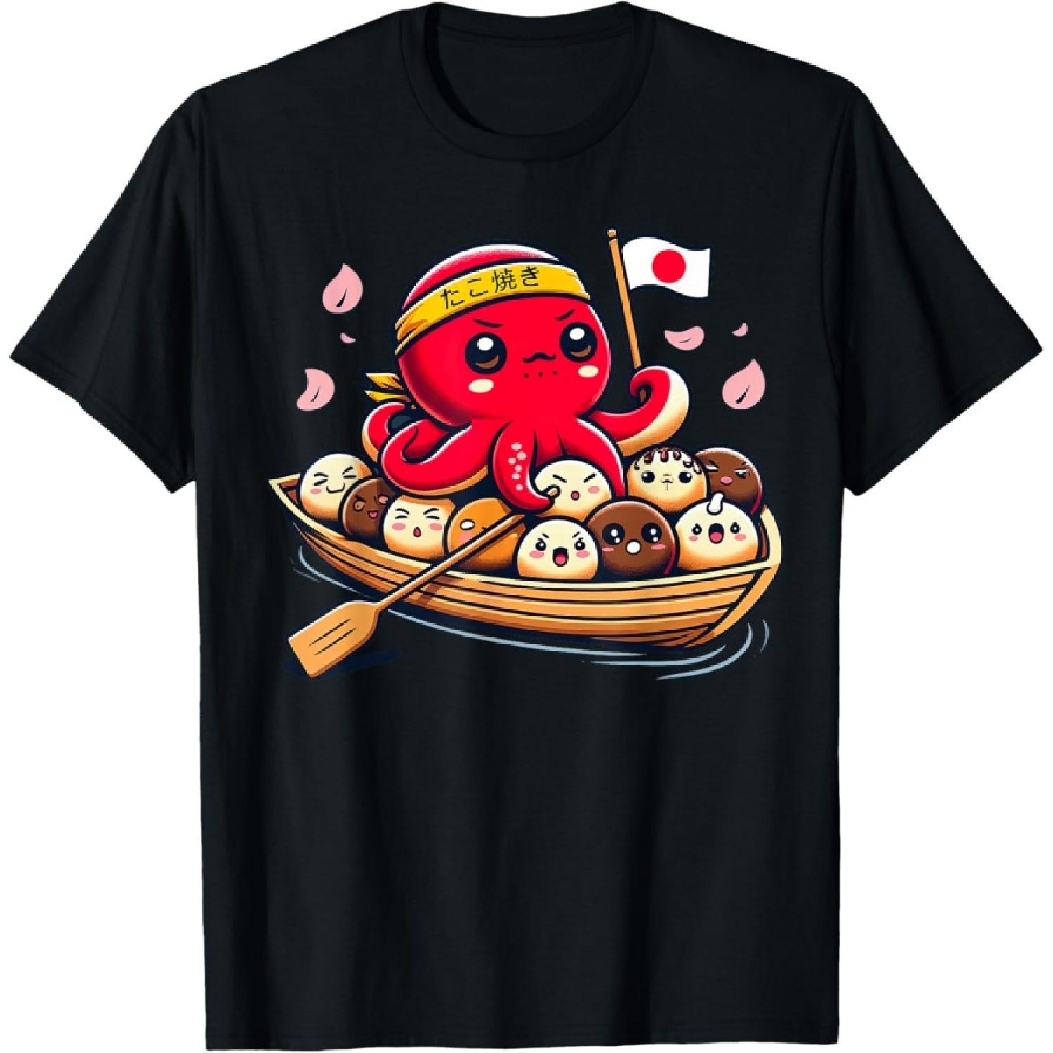 Милая футболка с такояки и осьминогом - японская уличная еда(1) S
