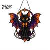 Cute Animal Themed Gift Halloween Bat Cat Suncatcher, Stained Glass Style Acrylic Sun Catcher, Gothic Black Catcher Hanging Ornament for Home
