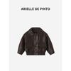 French Arielle De Pinto Boys' Jacket with Fleece, Autumn Casual Stylish Boys' Solid Color Leather Jacket, Thick