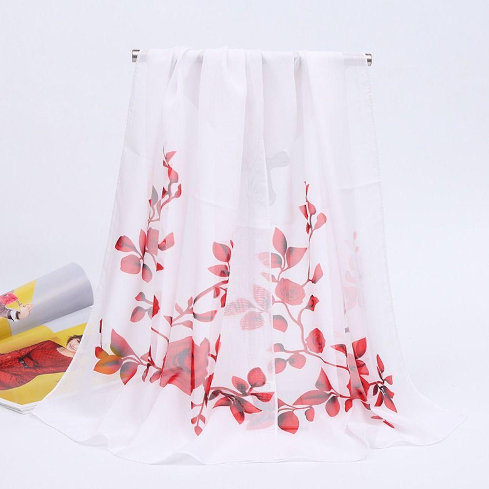 Soft Long Chiffon Scarf Flower Print Shawl Wrap Elegant Shawl Silk  Women