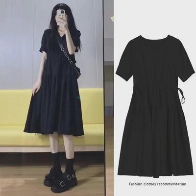 Maternity Knee-Length Black Summer Dress: Fashionable and Loose with a Chic, Slim Look