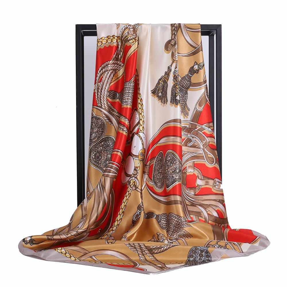 

Высококачественные роскошные шелковые шарфы, повязка на голову, шарфы, шейный шарф для женщин, шелковый шарф с цепочкой, женская декоративная шаль 90*90cm хаки