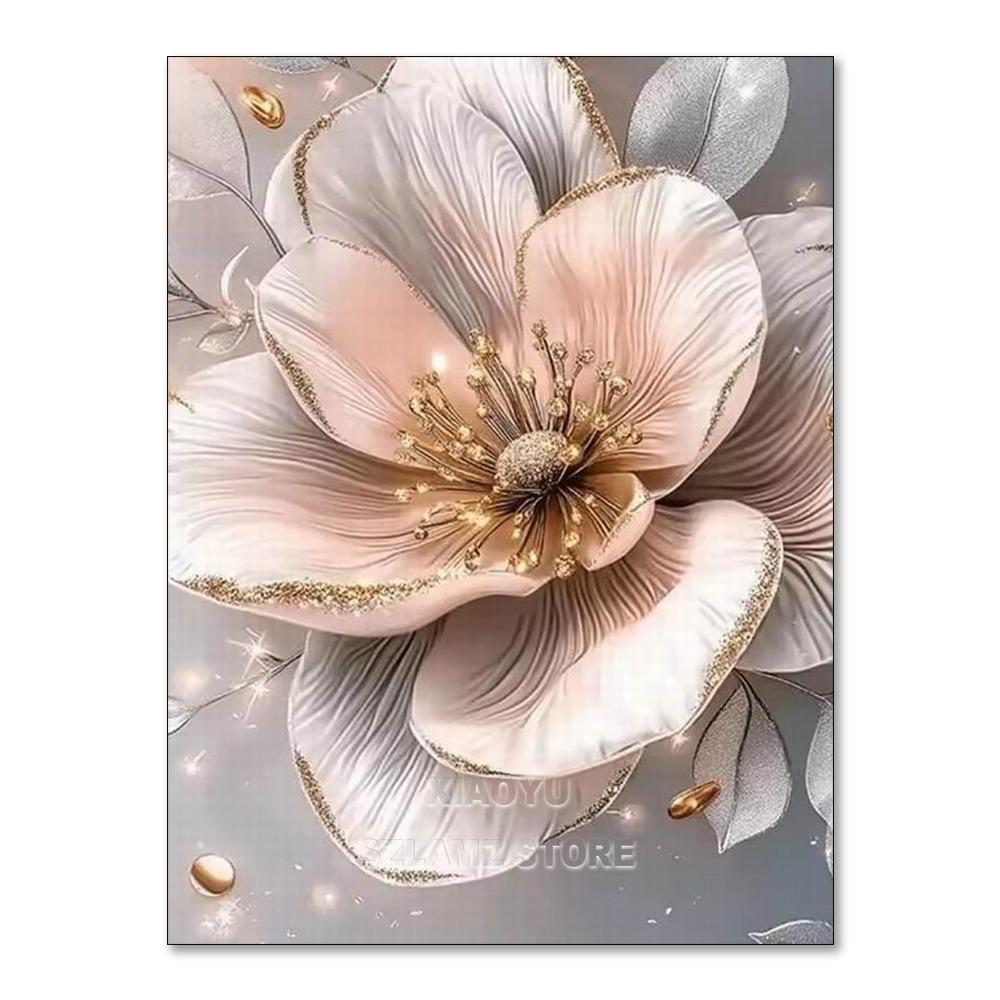 5D DIY Malowanie Diamantami Różowy Biały Kwiat Pełny Kwadratowy/Okrągły Mozaika Haft Krzyżykowy Zestawy Dekoracja Domu Prezenty 30x40cm Square beige