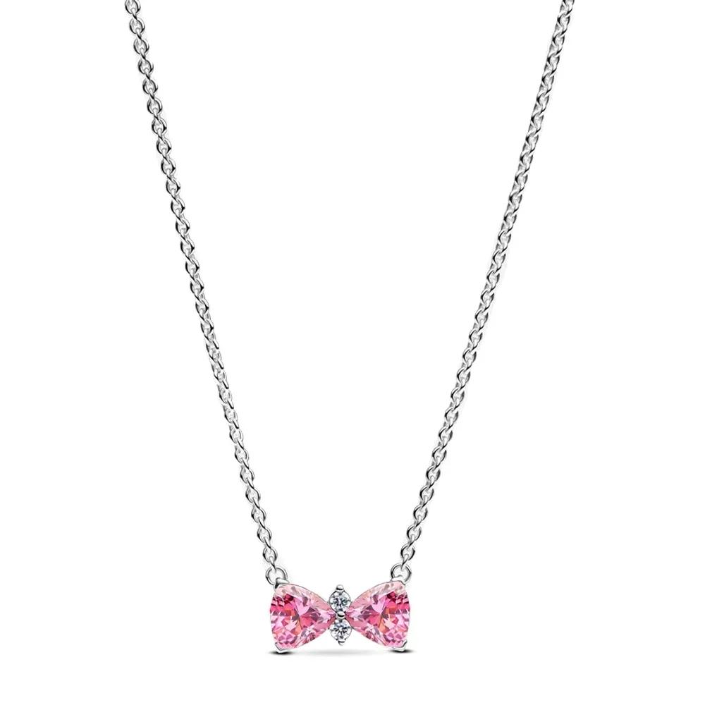Original Copper Necklace Colorful Red Heart Bow Tie Pendant Fashion Necklace Charm Classic Diy Gift