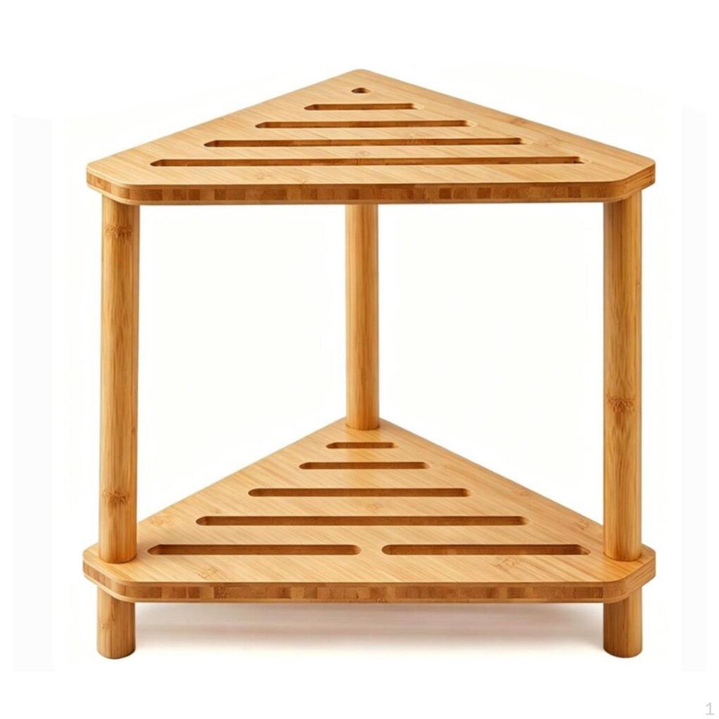 Corner Shower Stool Bamboo Stand Waterproof Two-Tier Lightweight Structure Suitable for Entryway