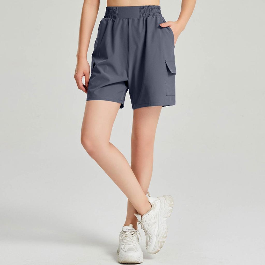 Pantaloni Casual Damă cu Talie Înaltă, Culoare Solidă, Pantaloni de Antrenament, Pantaloni Scurți