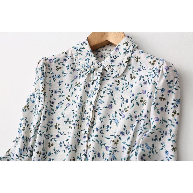 Export Export Simple Anti-Aging Ethnic Style Breathable Plaid Cotton Silk Shirt Long Sleeves Print Artificial Cotton Tops