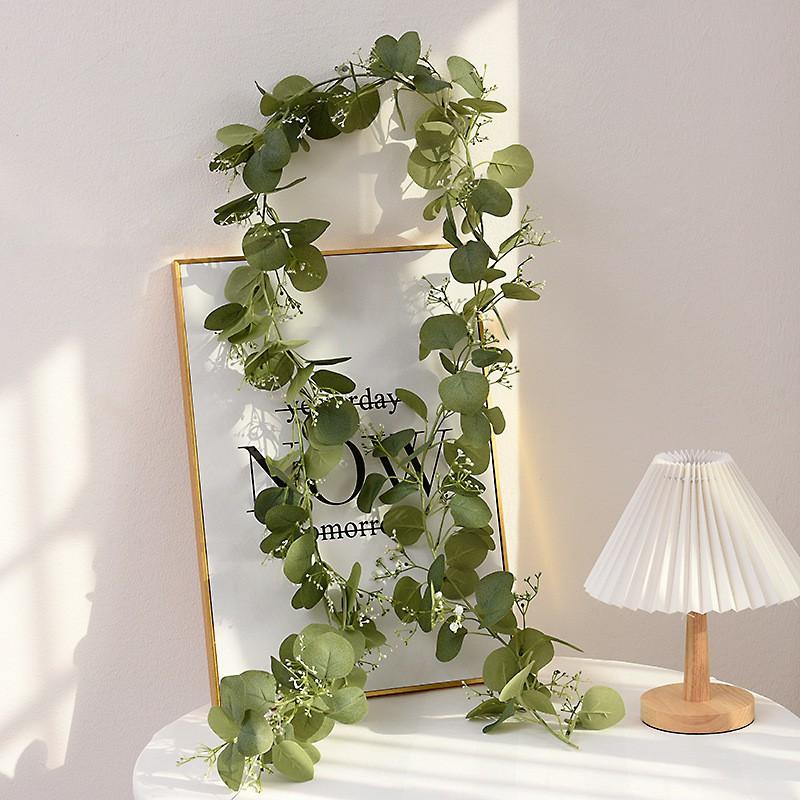 Artificial Eucalyptus Vine With Green Leaves Small Tea Roses Home Decor Wedding Party Wall Hanging
