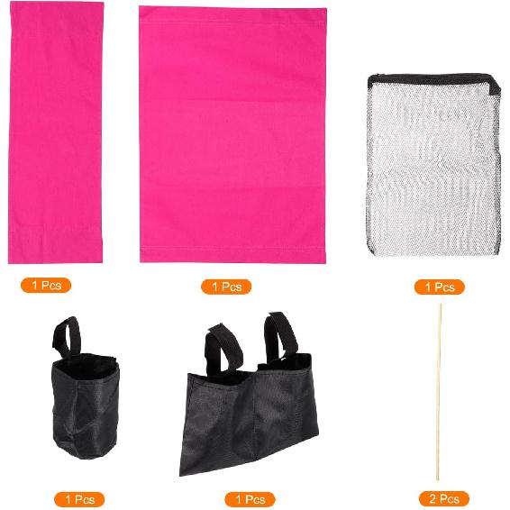 PATIKIL Director Chair Accessories Set, 5in1 Set Makeup Chair Canvas Replacement Kit and Portable Side Storage Bags, Hanging Mesh Bag, Rose Red