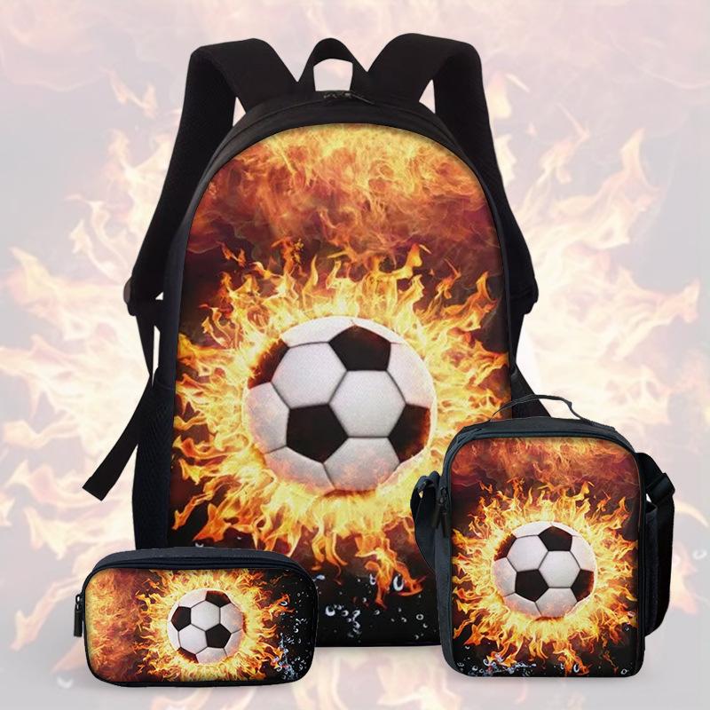 Football Cartoon Print Junior High School Backpack Three-Piece Children'S Schoolbag Primary School Backpack