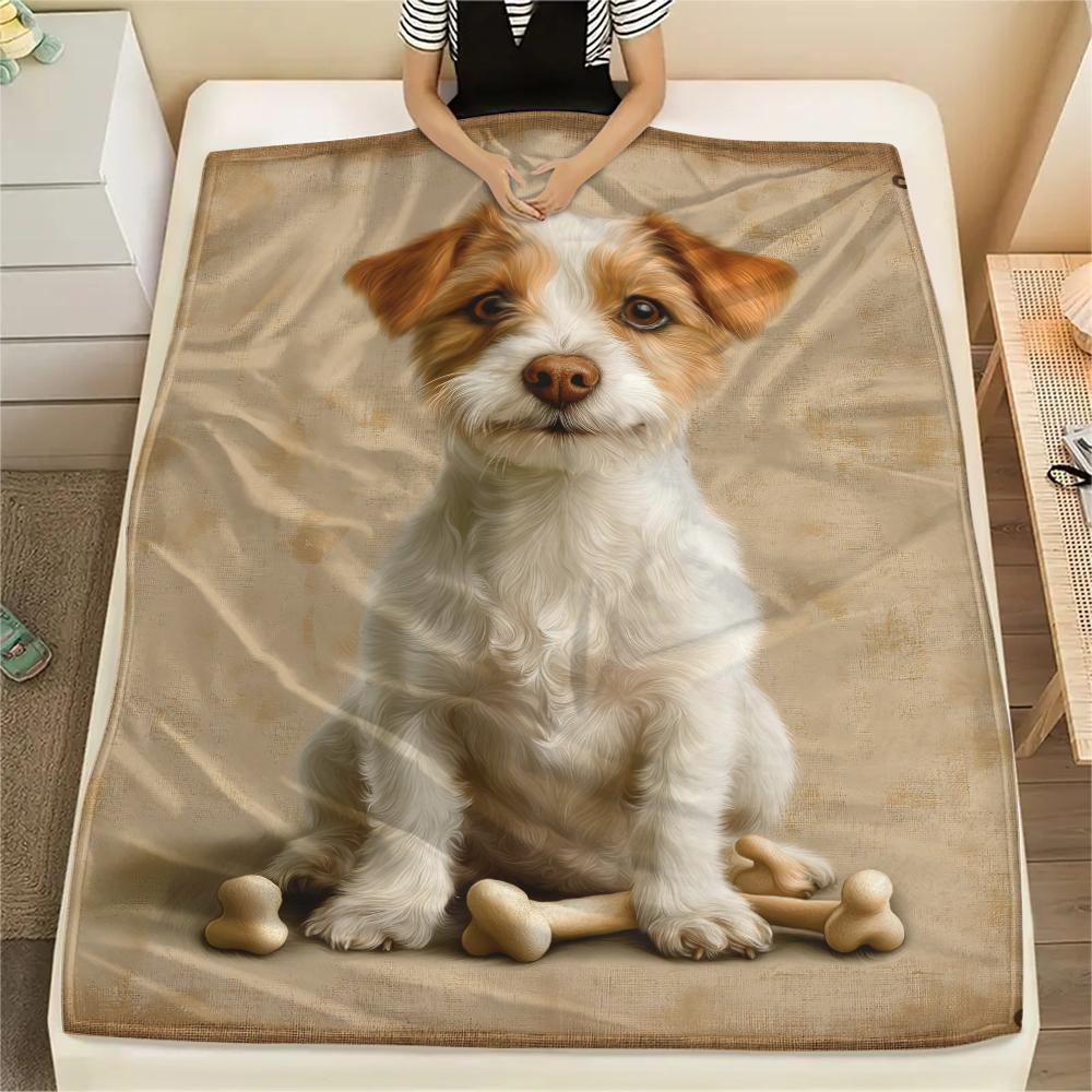 1Pc Dog&Bone Print Flannel Blanket, High quality Comfortable for All Seasons, Home Decor, Warmth and Comfort, Perfect for Christmas Gifts