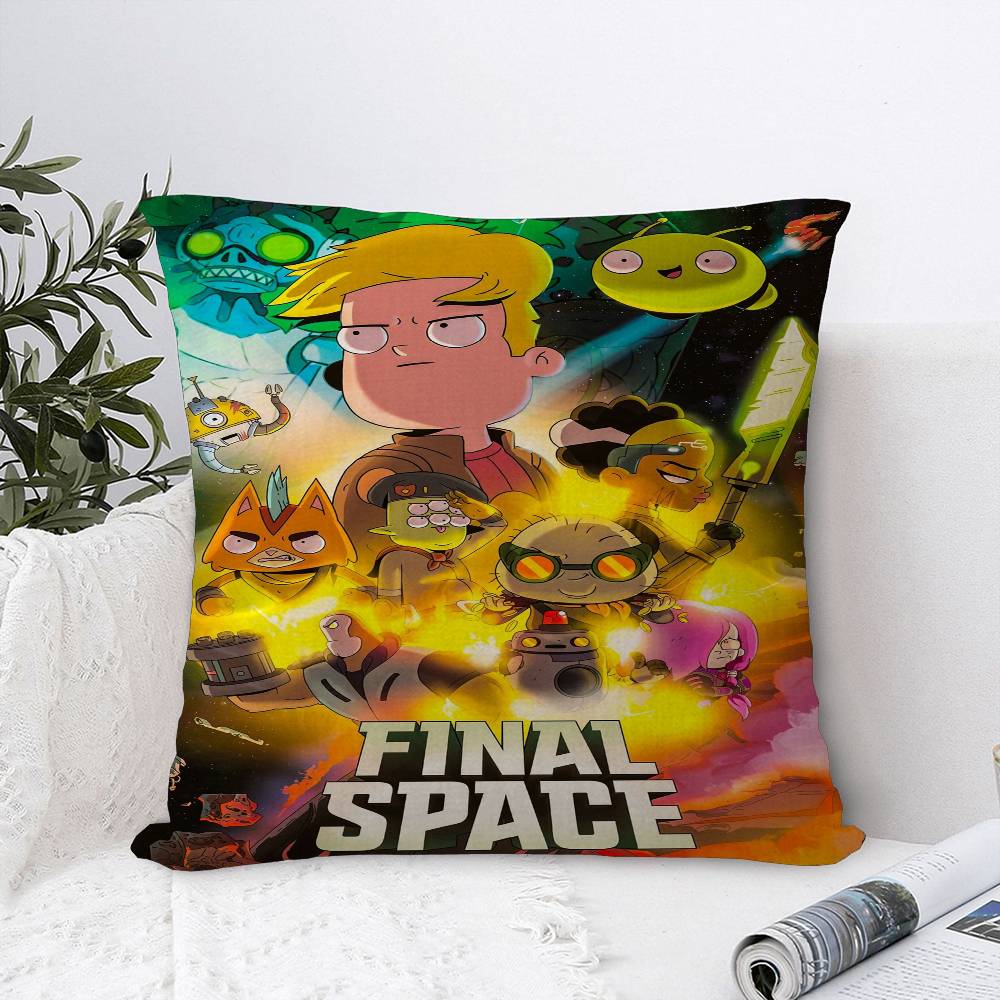 F-Final Space Cartoon Pillow Covers Cartoon Sofa Decorative Home Double-sided Printing Short Plush Cute Cushion Cover