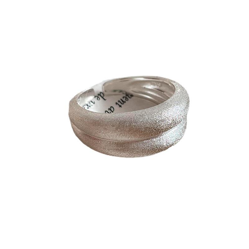 Geometric Frosted Brushed Open Ring for Women - Double-Layer, Versatile Irregular Design for Index Finger.