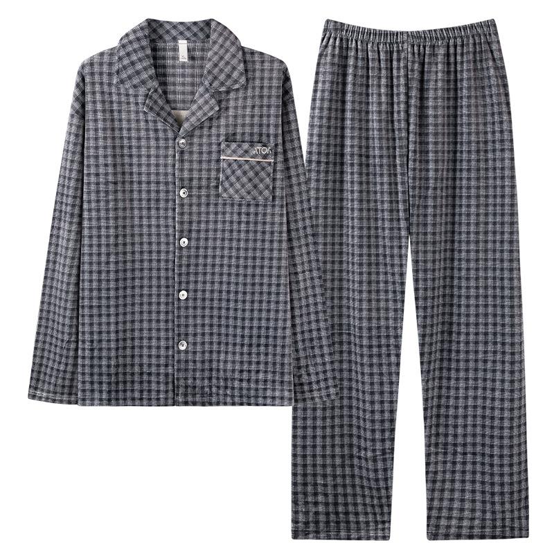 Pajamas Men'S Autumn And Winter Island Fleece Fleece Thin Fleece Long Sleeve Coral Fleece Loungewear Medium Dad Large Size Set