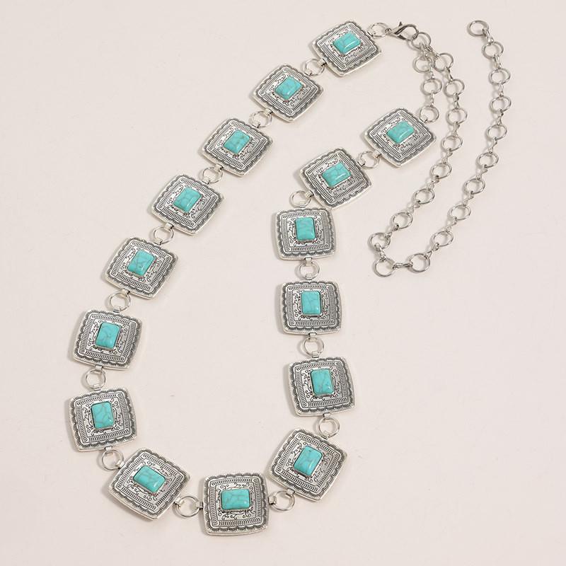 Style Bohemian Waist Chain With Turquoise Carved Floral Design Accessory Women