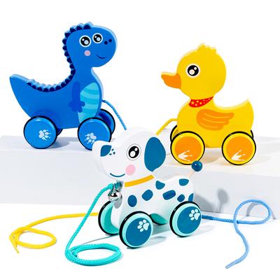Voiture jouet en bois pour enfants, jouet éducatif pour bébé, dessin animé, animal, jouet à cordon