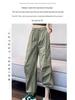 Women's Quick-Dry High-Waisted Cargo Pants with Drawstring - Military Green, Summer Casual, Wide-Leg Hiking Parachute Style
