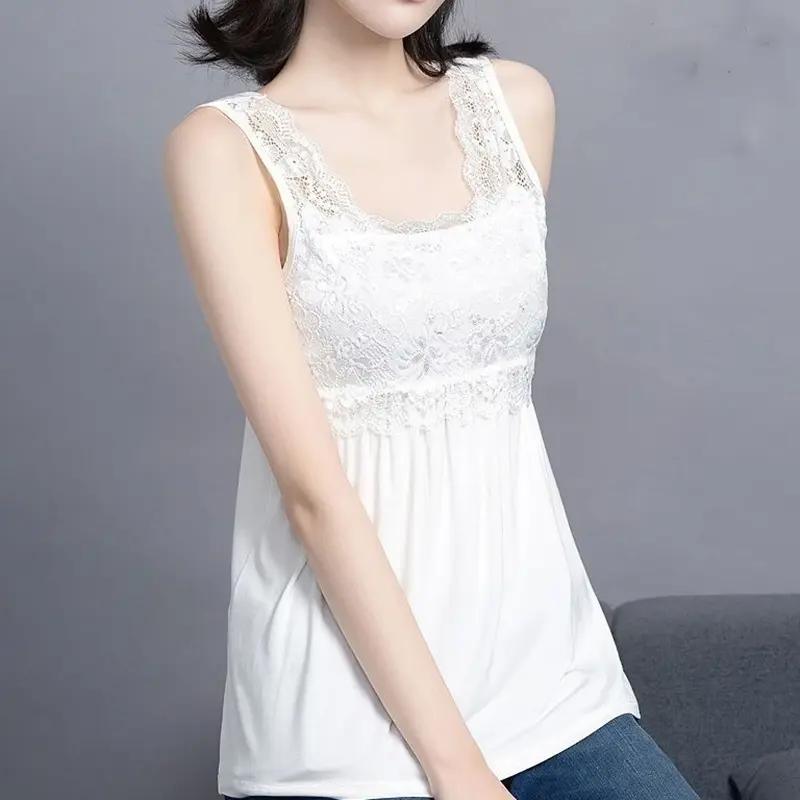 Lace Camisole for Women Sleeveless T-shirt Loose Fit Plus Size Lace Camisole Top Layered Underneath Sleeveless Tank Top XL белый