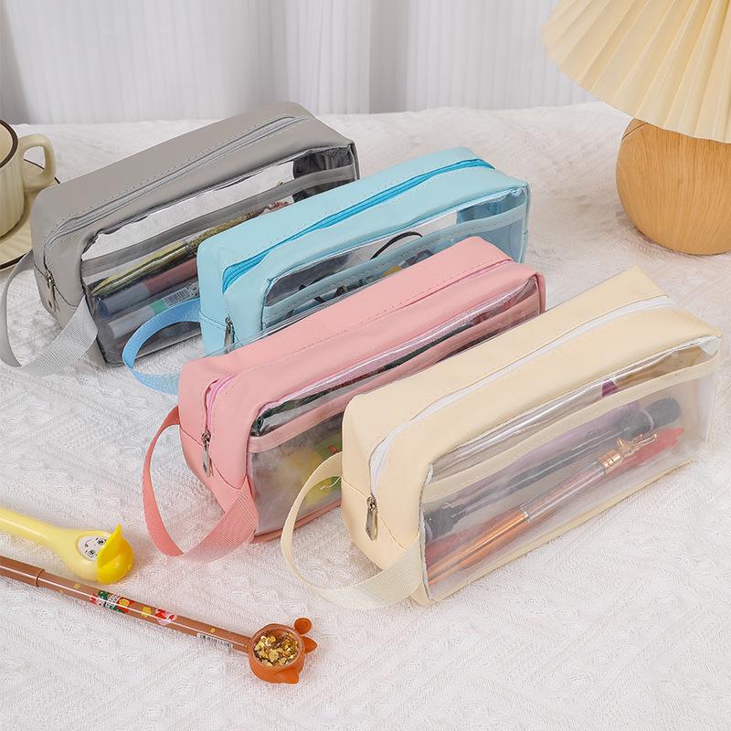 Large Capacity Double-Layer Transparent Milk Salt Pencil Case for Students - High Appearance Value, Japanese Style Stationery Box